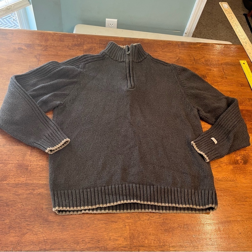 Columbia Men’s dark olive gray brown sweater 1/4 zip cotton blend size large